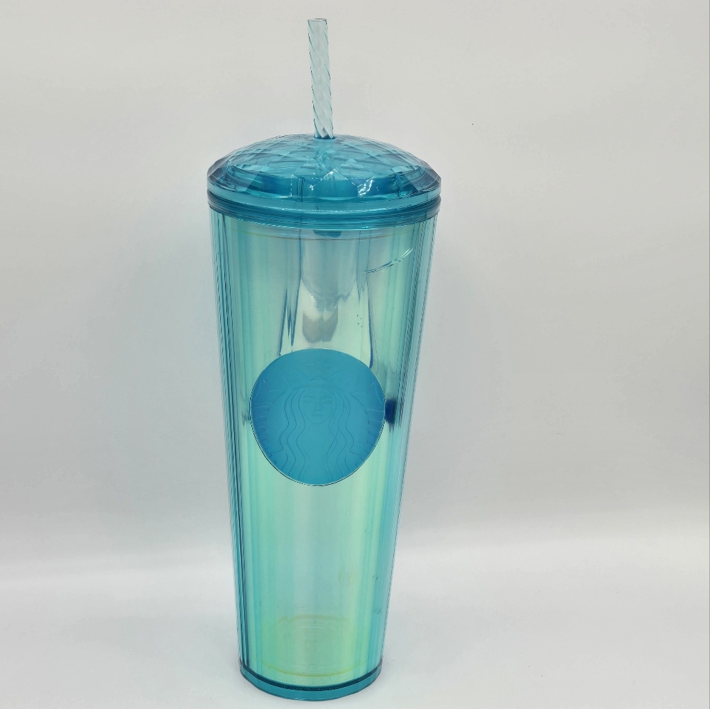 STARBUCKS Turquoise Teal Blue Iridescent Kaleidoscope‎ Cold Cup 24oz Collectible